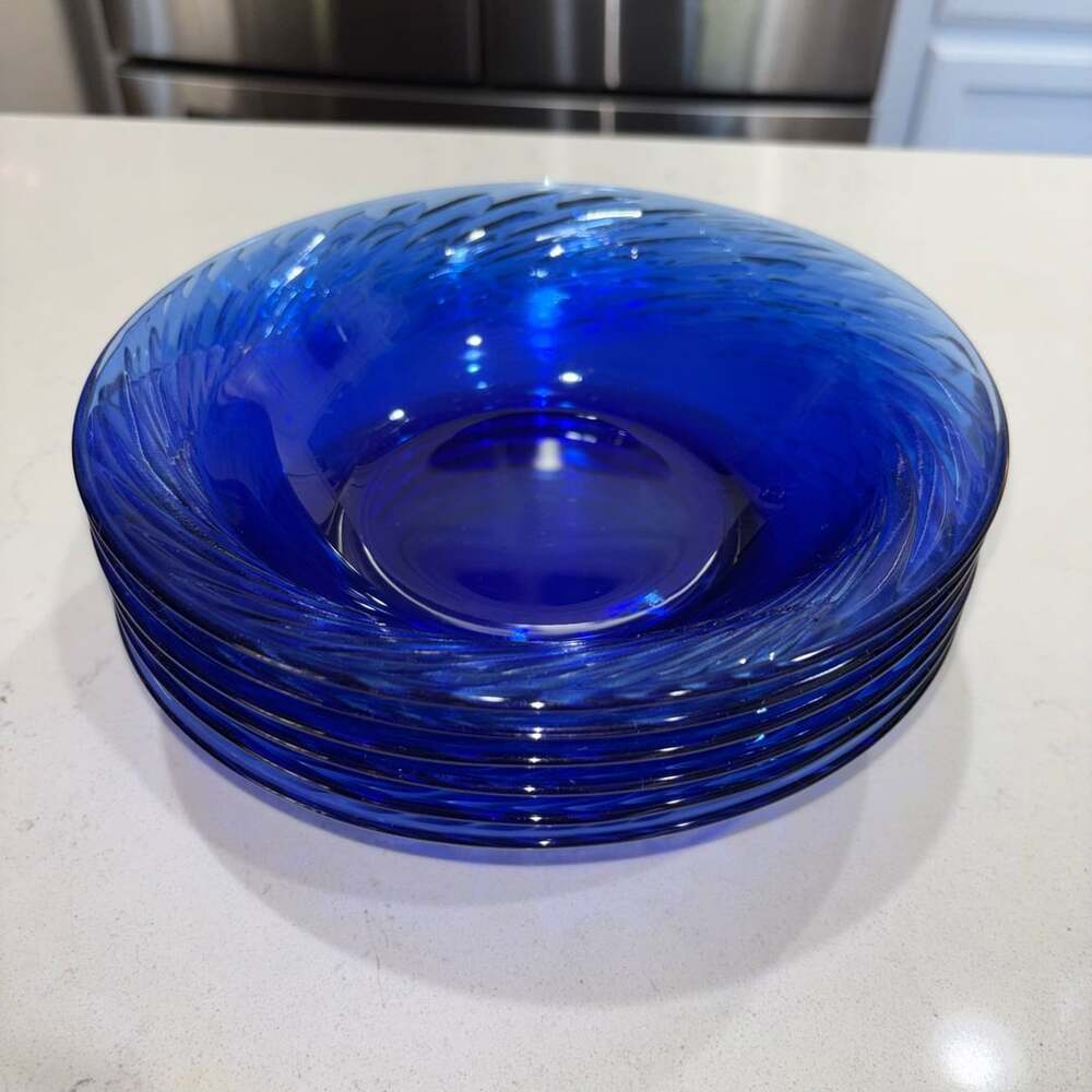 Pyrex Festiva Swirl Cobalt Blue 7.5" Bowls Set Of 6